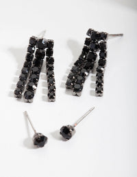 Black Gunmetal Diamante Earring 2 Pack - link has visual effect only