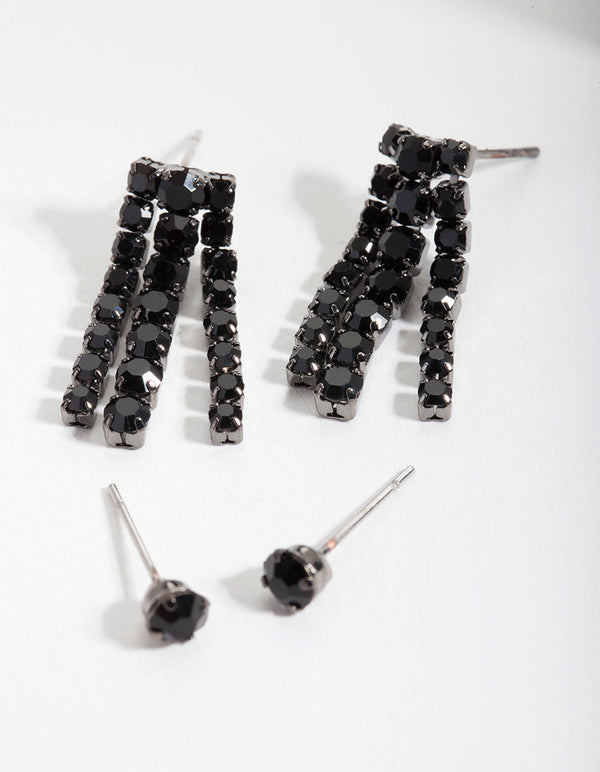 Black Gunmetal Diamante Earring 2 Pack