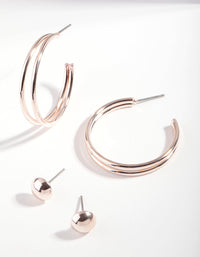 Rose Gold Double Hoop Stud Earring Pack - link has visual effect only