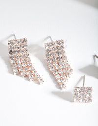 Rose Gold Diamante Chain Earring Pack - link has visual effect only