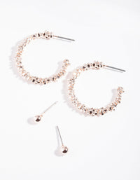 Rose Gold Textured Shiny Hoop Earring 2 Pack - link has visual effect only