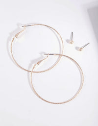 Rose Gold Thin Textured Earring 2 Pack - link has visual effect only