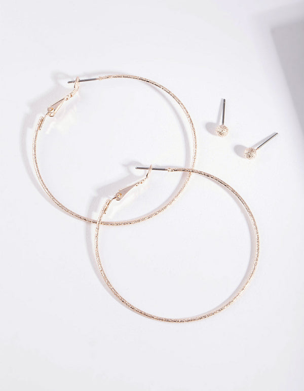 Rose Gold Thin Textured Earring 2 Pack
