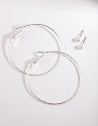Silver Thin Textured Earring 2 Pack - link has visual effect only
