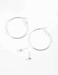 Silver Hoop and Diamante Stud Earring 2 Pack - link has visual effect only