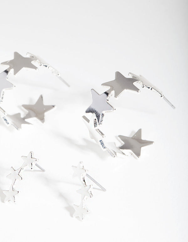 Silver Multi Star Earring 2 Pack