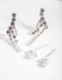 Silver Diamante Chain Stud Earrings - link has visual effect only