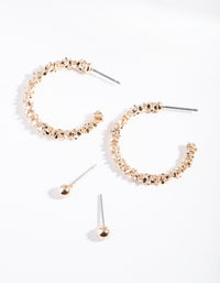 Gold Textured Shiny Hoop Earring 2 Pack - link has visual effect only
