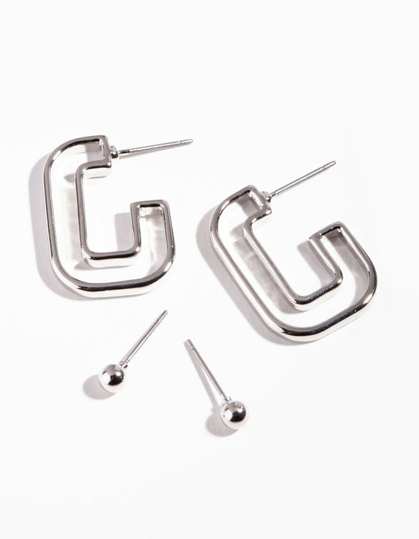 Rhodium Open C Earring 2 Pack