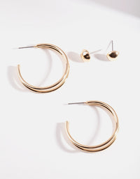 Gold Double Hoop 2 Pack Earring - link has visual effect only