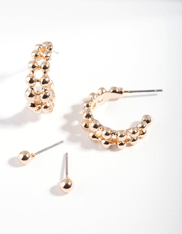 Gold Mini Ball Hoop Earring 2 Pack