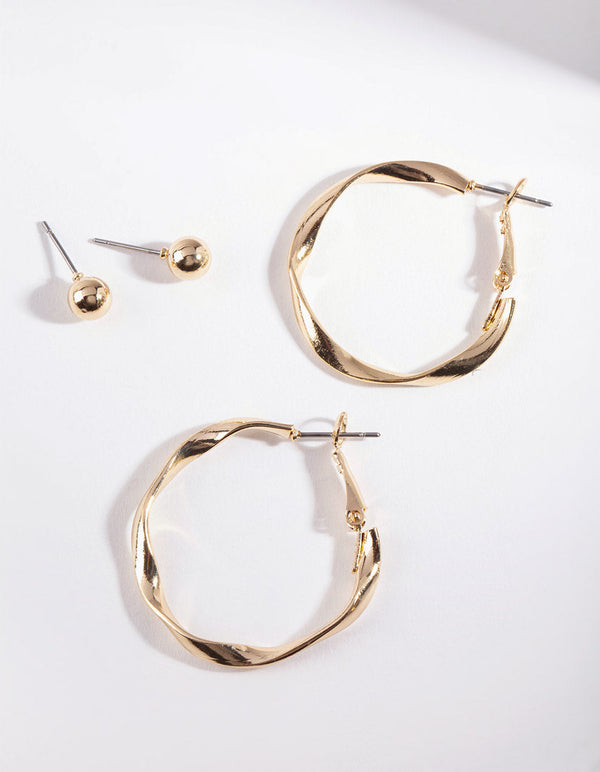 Gold Twisted Hoop Earring 2 Pack