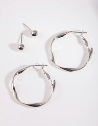 Rhodium Twisted Hoop Earring 2 Pack - link has visual effect only