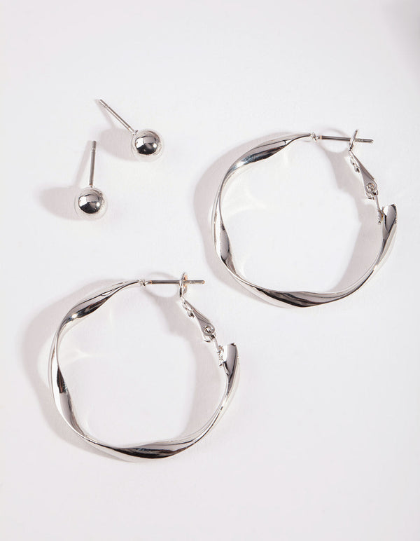 Rhodium Twisted Hoop Earring 2 Pack