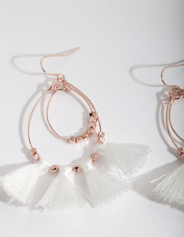 Rose Gold White Tassel Earrings