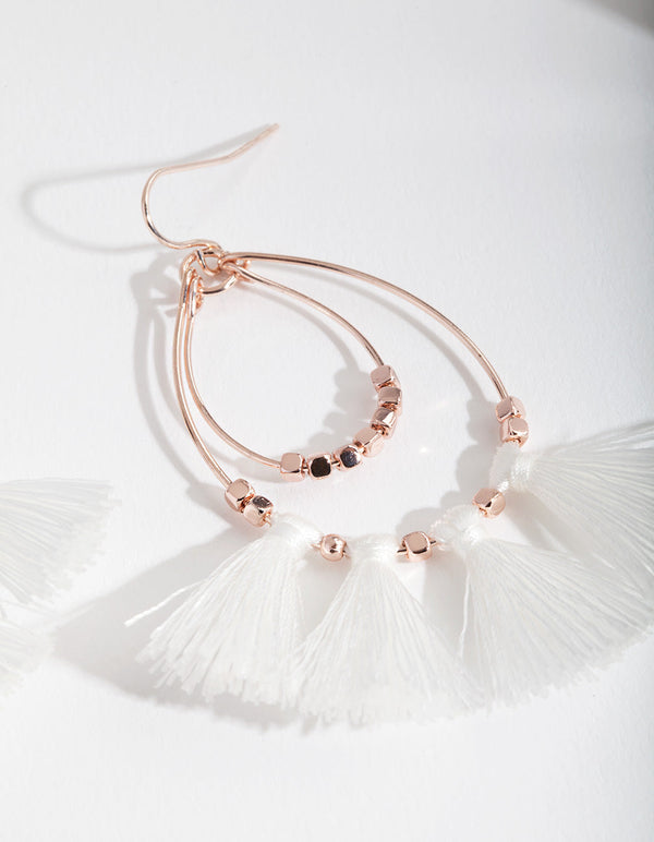 Rose Gold White Tassel Earrings