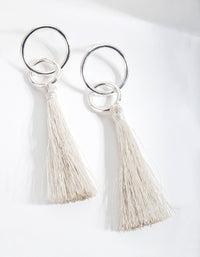 Silver Linked Tassel Earrings - link has visual effect only