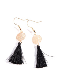 Gold Black Filigree Disc Tassel Earrings - link has visual effect only