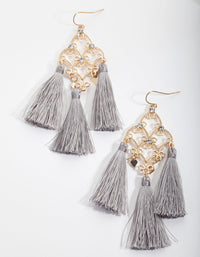 Gold and Grey Tassel Earrings - link has visual effect only