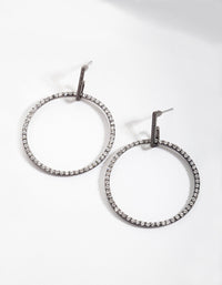 Thin Gunmetal Diamante Circle Earrings - link has visual effect only