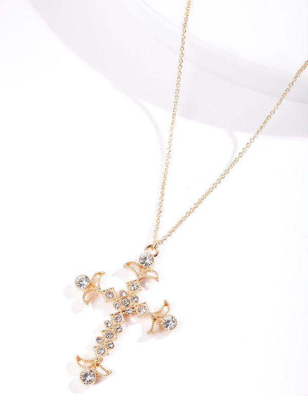 Gold Decorative Cross Necklace