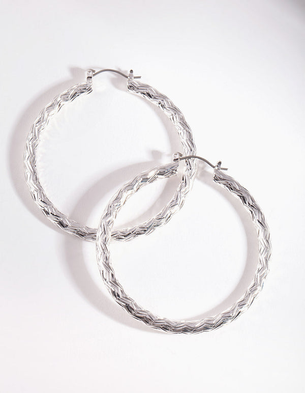Silver Groovy Hoop Earrings
