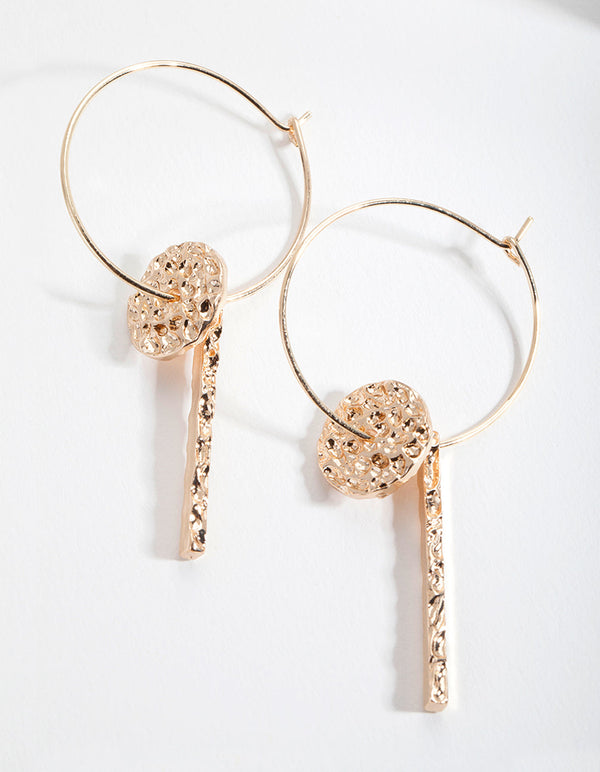 Gold Textured Disc Drop Earrings