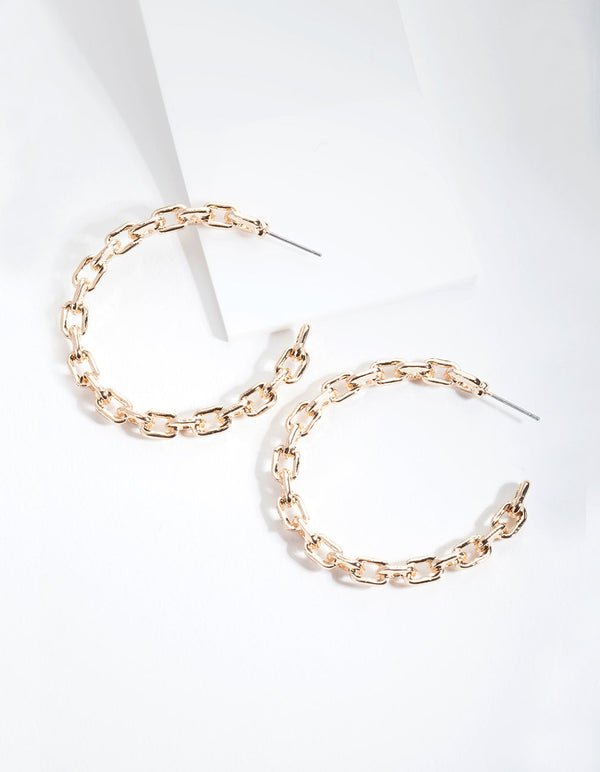 Gold Chain Linked Hoop Earrings