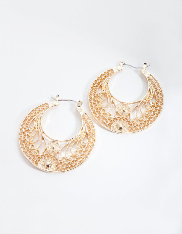 Gold Boho Flat Hoop Earrings