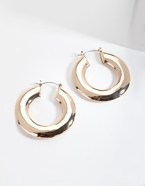 Gold Flat Round Hoop Earrings