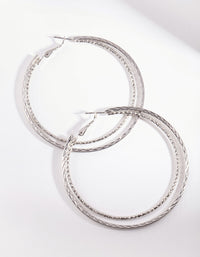 Rhodium Double Texture Hoop Earrings - link has visual effect only