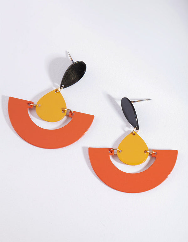Orange Geometric Drop Earrings