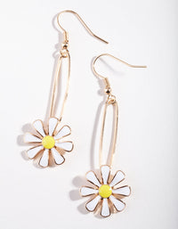 Gold Oval Daisy Drop Earrings - link has visual effect only