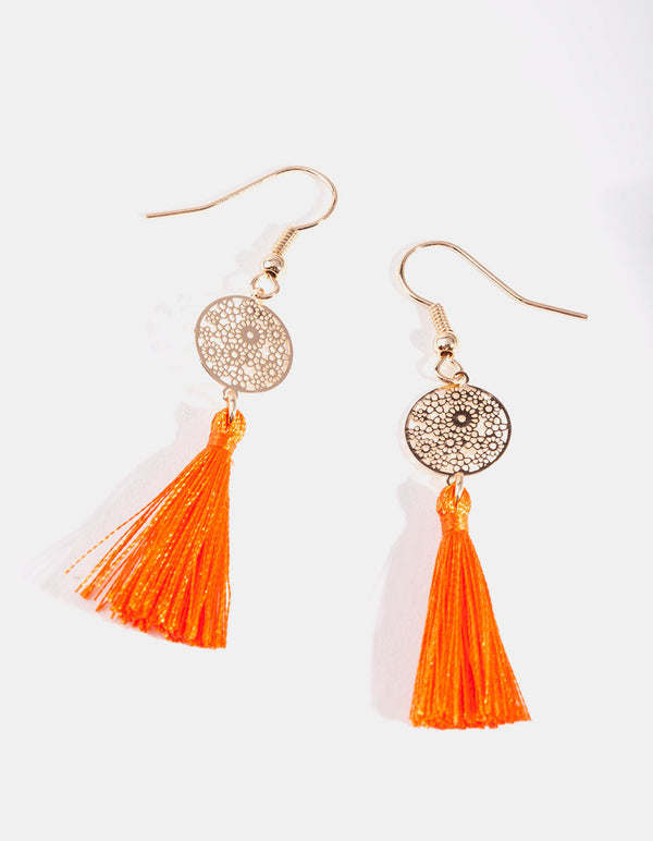 Gold Filigree Tassel Earrings