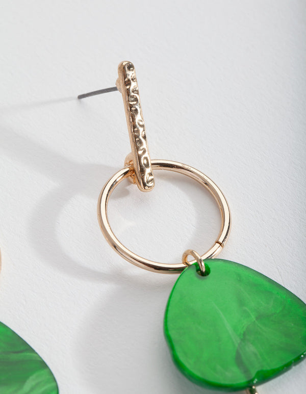 Gold Green Acrylic Drop Earrings