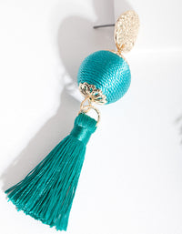 Blue Green Thread Tassel Earrings - link has visual effect only