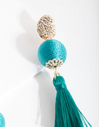 Blue Green Thread Tassel Earrings - link has visual effect only