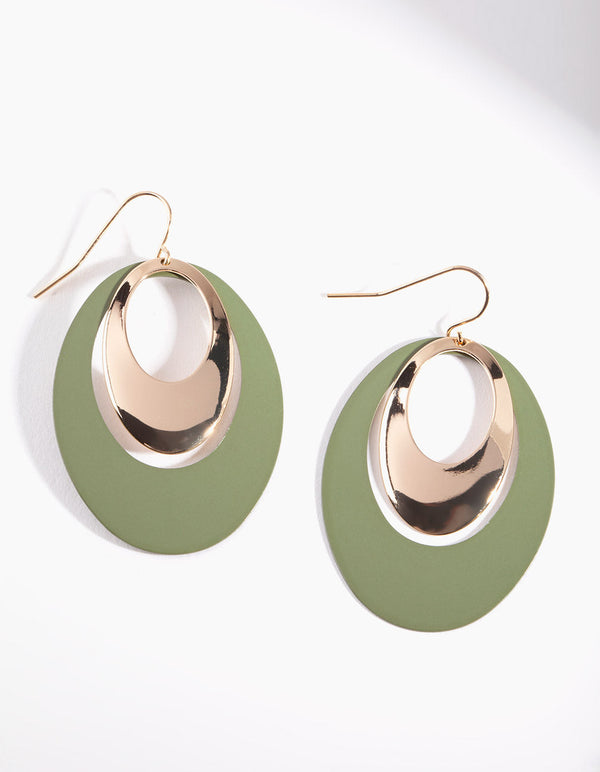 Gold Double Oval Drop Earrings