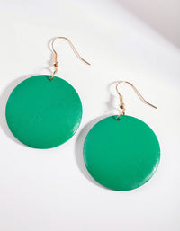 Green Wood Circle Drop Earrings - link has visual effect only