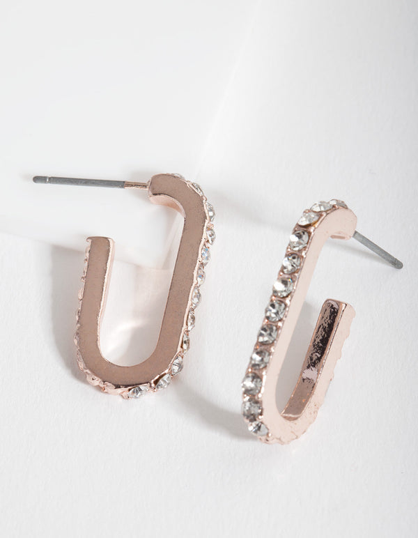 Rose Gold Diamante Oval Earrings