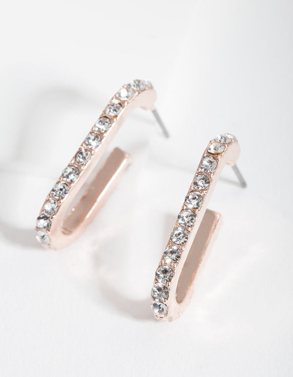Rose Gold Diamante Oval Earrings