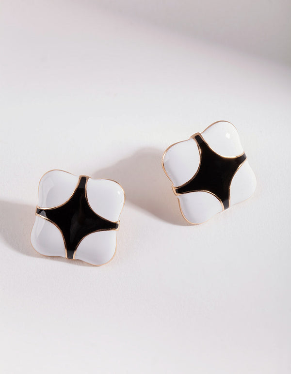 Black White Clown Stud Earrings