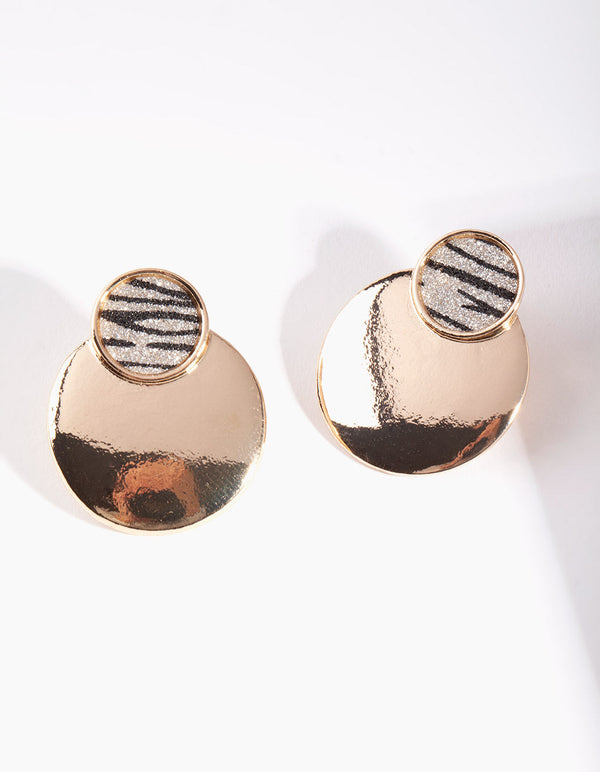 Gold Zebra Glitter Stud Earrings