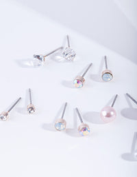 Kids Rose Gold Diamante Pearl Stud Earring 6 Pack - link has visual effect only