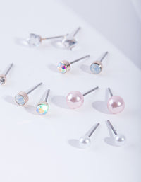 Kids Rose Gold Diamante Pearl Stud Earring 6 Pack - link has visual effect only
