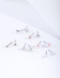 Kids Rose Gold Diamante Pearl Stud Earring 6 Pack - link has visual effect only