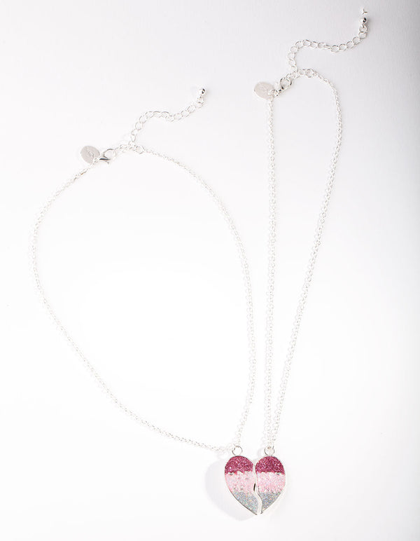 Kids Silver Rainbow BFF Heart Necklace