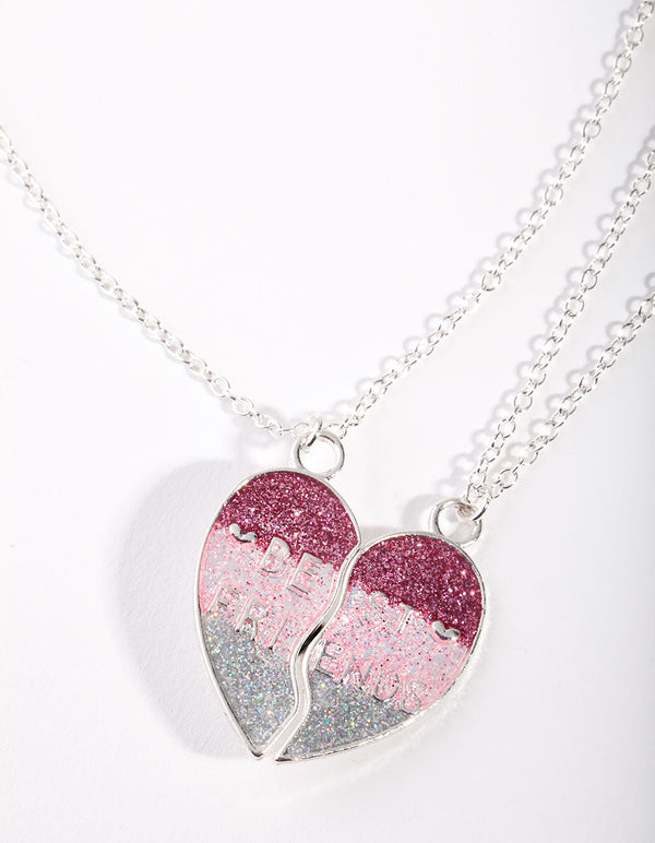 Kids Silver Rainbow BFF Heart Necklace