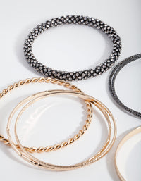 Black and Gold Diamante Bangle 7 Pack - link has visual effect only