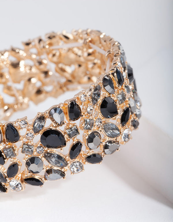 Black and Gold Stone Cluster Stretch Bangle
